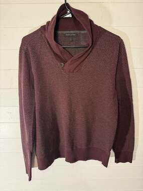 Banana Republic Men's Shawl Collar Textured Pullover Sweater Maroon Large